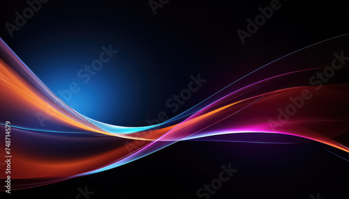 Waves of energy or smoke on black background in neon color ,spring concept