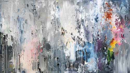 Image of an abstract painting, where bold splashes of color mingle with subtle shades of gray