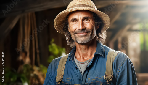 Farmer in a straw hat in retirement photo