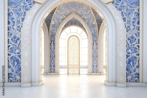 Ramadan kareem or eid al fitr, background with golden arch, with golden arabic pattern, background for holy month of muslim community Ramadan Kareem Generative AI © STF Design 