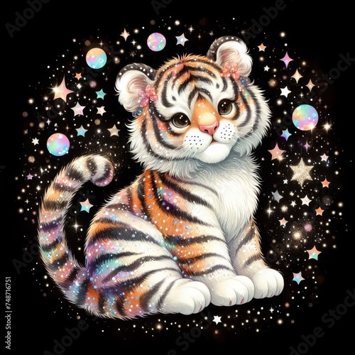 Majestic Tiger with Glittering Watercolor Aura