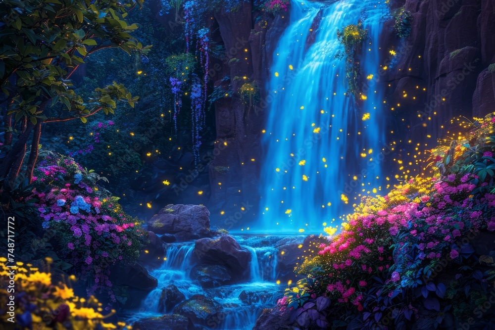Waterfall surrounded by lush foliage