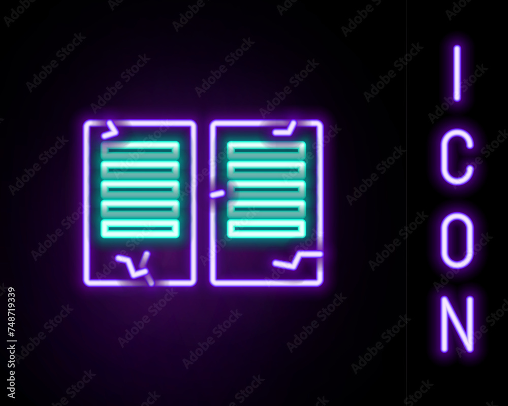 Glowing neon line The commandments icon isolated on black background. Gods law concept. Colorful outline concept. Vector Glowing neon line The commandments icon isolated on black background. Gods law concept. Colorful outline concept. Vector