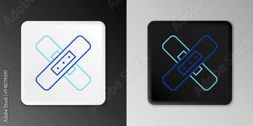 Line Crossed bandage plaster icon isolated on grey background. Medical plaster, adhesive bandage, flexible fabric bandage. Colorful outline concept. Vector