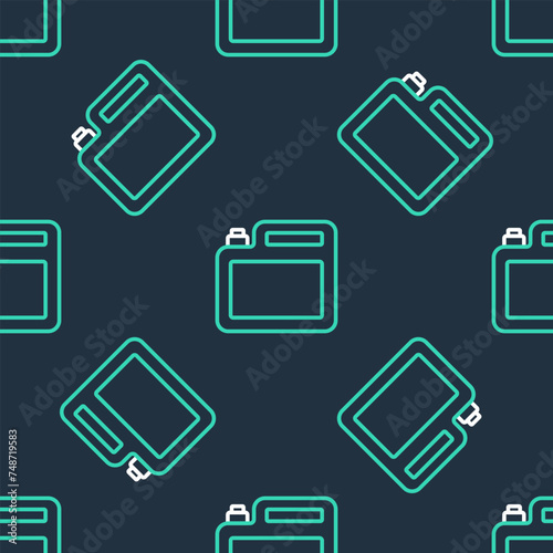 Line Canister for motor machine oil icon isolated seamless pattern on black background. Oil gallon. Oil change service and repair. Engine oil sign. Vector
