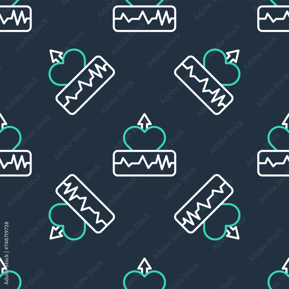 Line Heartbeat increase icon isolated seamless pattern on black background. Increased heart rate. Vector