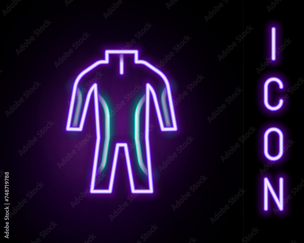 Glowing neon line Wetsuit for scuba diving icon isolated on black background. Diving underwater equipment. Colorful outline concept. Vector Glowing neon line Wetsuit for scuba diving icon isolated on black background. Diving underwater equipment. Colorful outline concept. Vector
