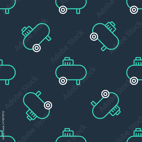 Line Air compressor icon isolated seamless pattern on black background. Vector