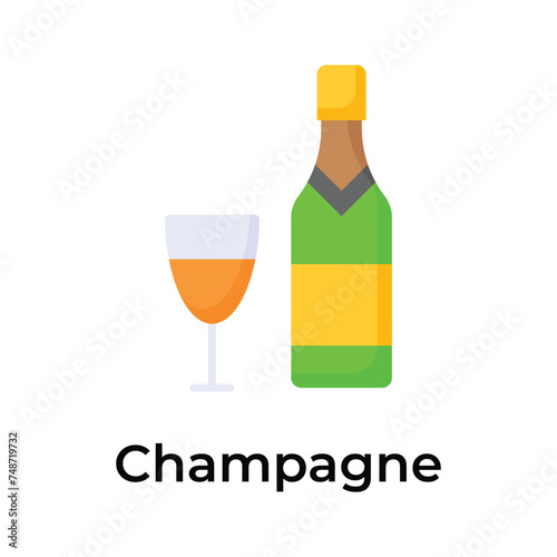 A bottle of champagne with glass, party celebration vector design