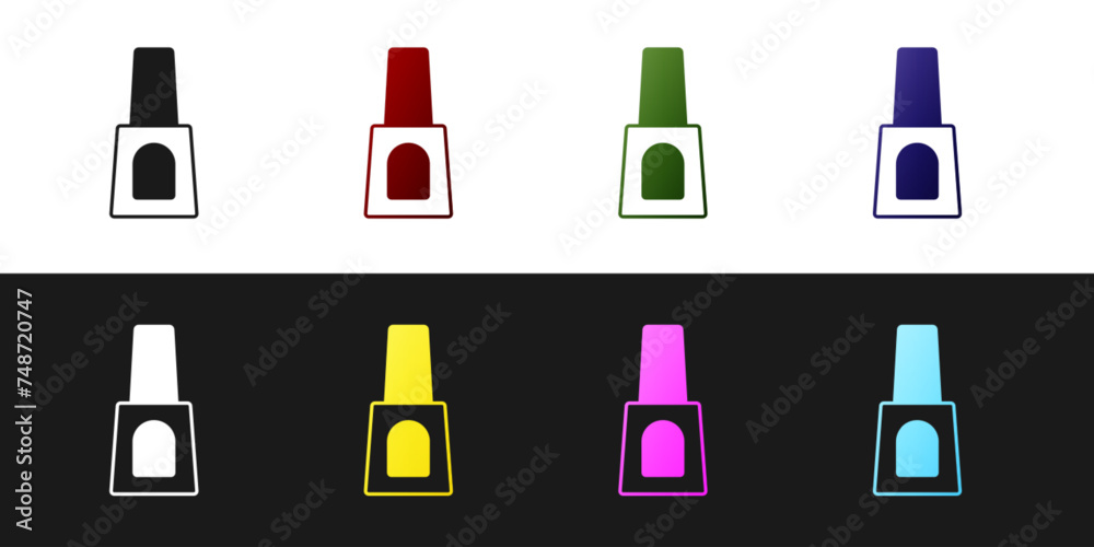Set Bottle of nail polish icon isolated on black and white background. Vector Set Bottle of nail polish icon isolated on black and white background. Vector