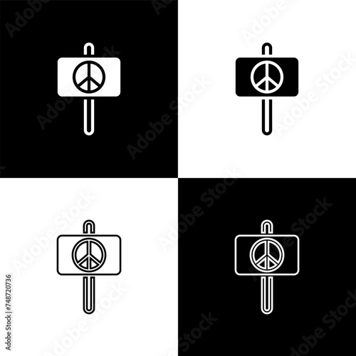 Set Peace icon isolated on black and white background. Hippie symbol of peace. Vector