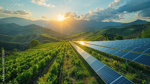 Renewable energy that comes from solar cells, wind turbines, and water power that help create renewable energy.