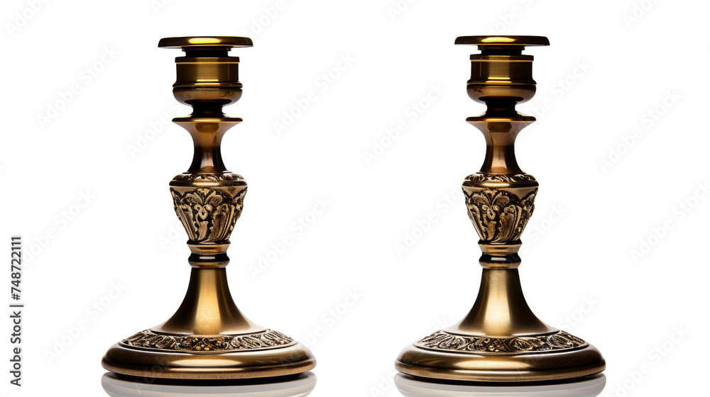 Stylish Antique Brass Candlestick Set on white background