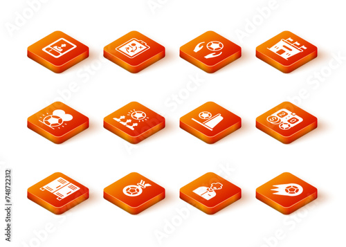 Set Locker or changing room, Football soccer medal, Soccer football, commentator, goal with, and betting money icon. Vector