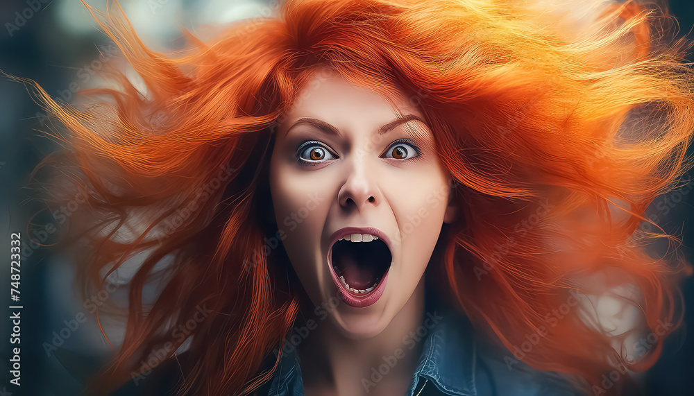 Woman with red hair screaming