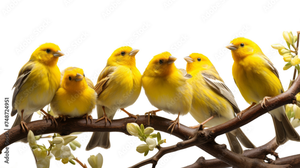 Melodious Chorus Cheerful Canaries in Song on white background