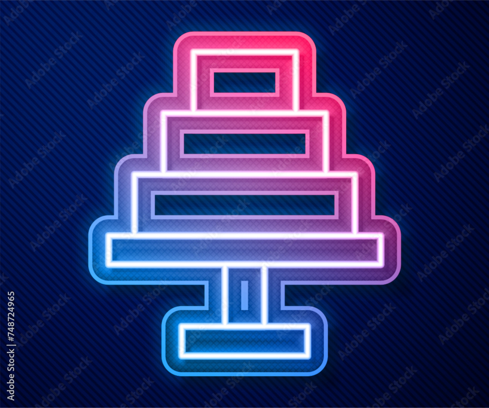 Glowing neon line Cake icon isolated on blue background. Happy Birthday. Vector Glowing neon line Cake icon isolated on blue background. Happy Birthday. Vector