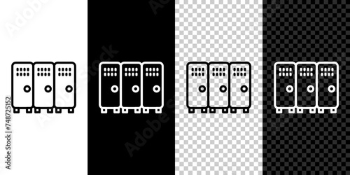 Set line Locker or changing room for hockey, football, basketball team or workers icon isolated on black and white, transparent background. Vector
