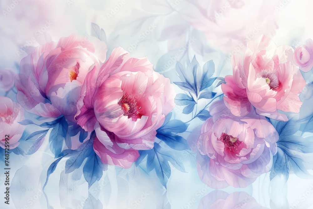 Watercolor Peonies with Space for Text