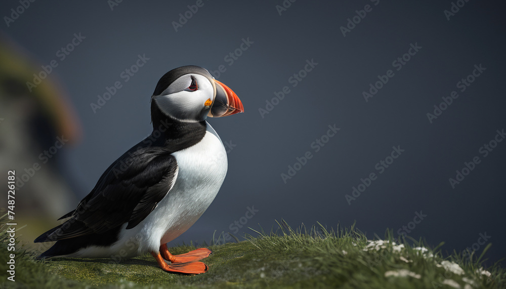 Naklejka premium Atlantic puffin (Fratercula arctica) in its natural habitat, generative AI