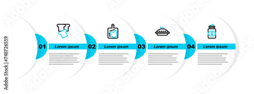 Set line Jar of sugar, Homemade pie, Cutting board and Bread toast icon. Vector