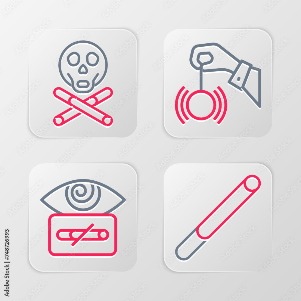 Set line Cigarette, Hypnosis, and Bones and skull icon. Vector Set line Cigarette, Hypnosis, and Bones and skull icon. Vector
