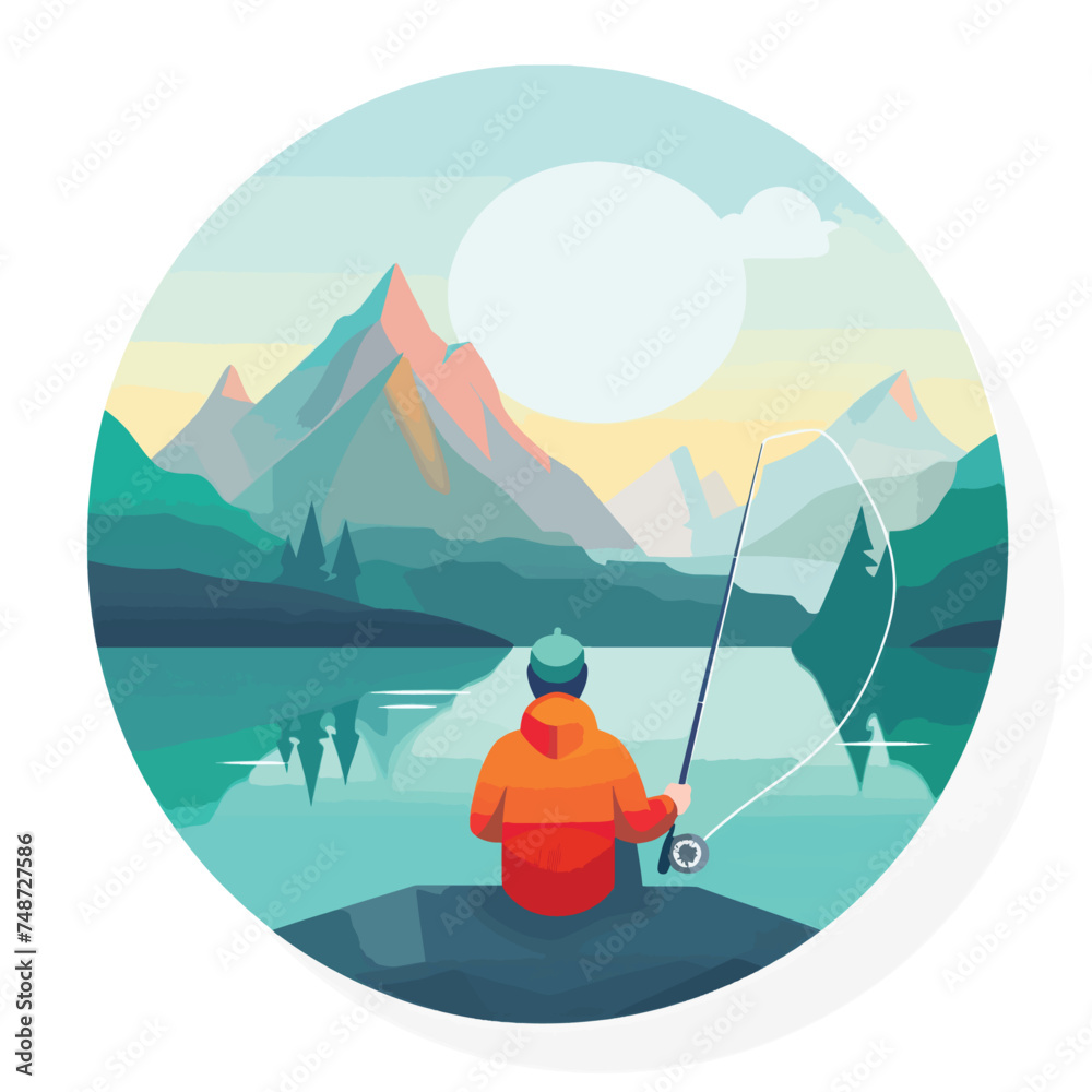 Activity flat icon for fishing rod