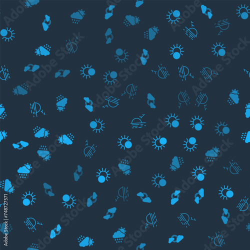 Set Sun and cloud weather, Eclipse of sun, Sunset and Cloud with rain on seamless pattern. Vector