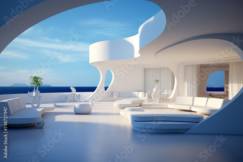 abstract illustration of the terrace of a modern house in the future, 3D rendering © Suhaidi