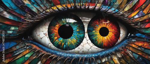 Beautiful eye embedded in stained glass, generative AI