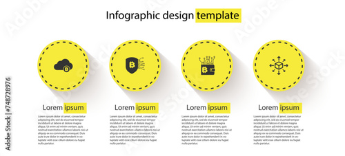 Set Cryptocurrency cloud mining, Shield with bitcoin, wallet and Distribution. Business infographic template. Vector