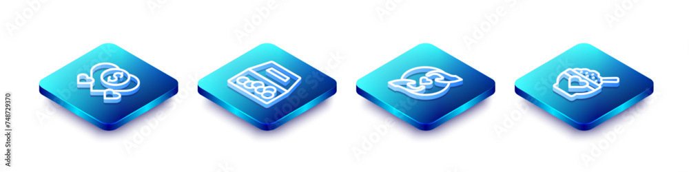 Set Isometric line Donation and charity, , Pleasant relationship and food icon. Vector Set Isometric line Donation and charity, , Pleasant relationship and food icon. Vector