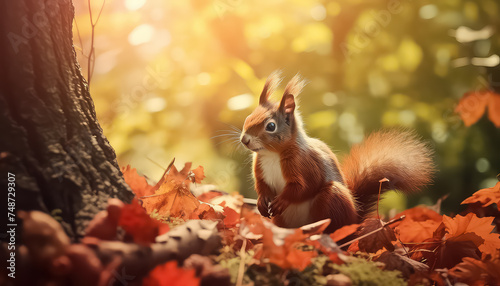 Squirrel in autumn forest looking for nuts © terra.incognita