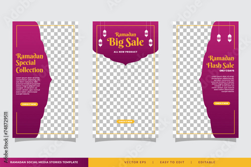Set of social media stories ramadan template. portrait islamic background design.poster,flyer,banner,brochure	