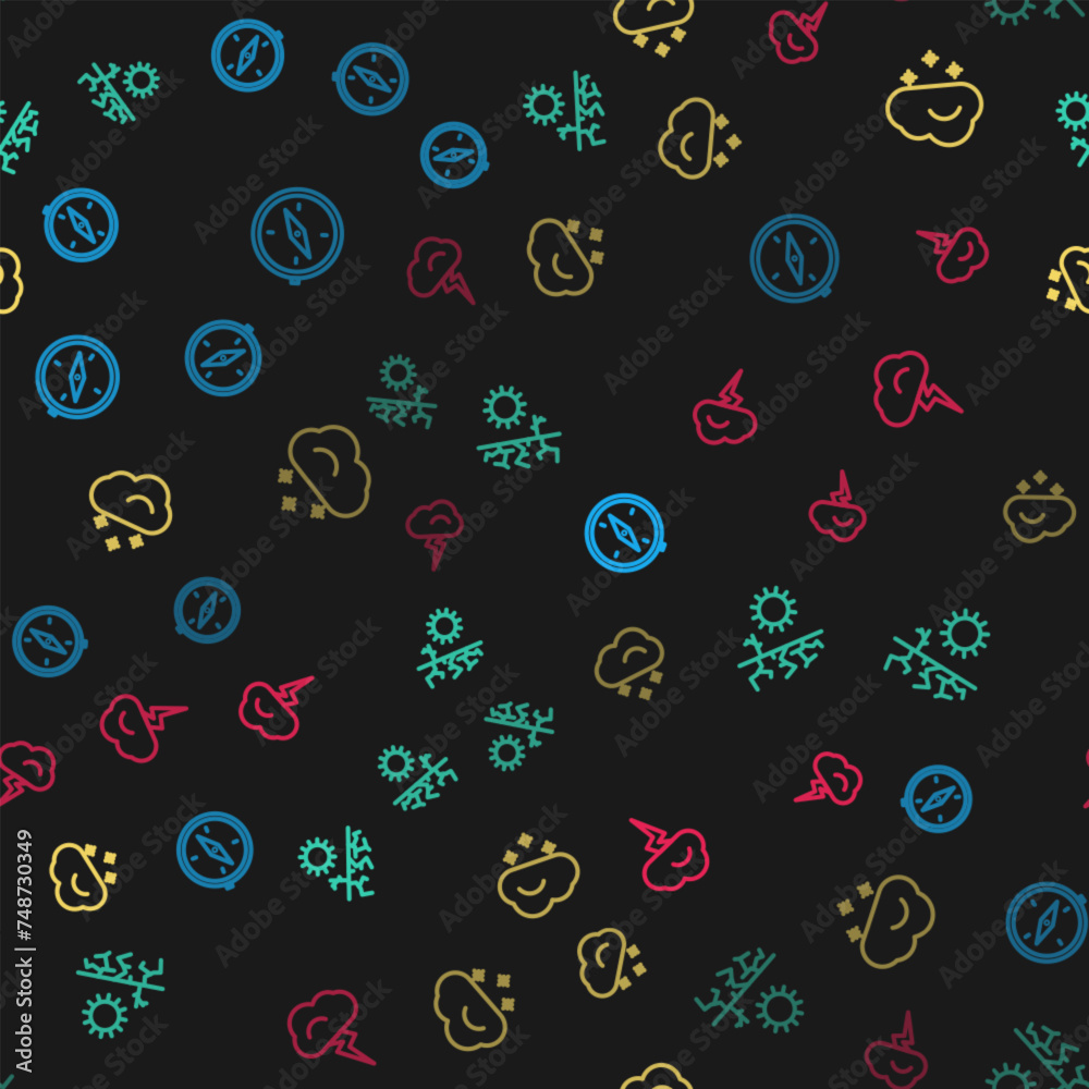 Set line Compass, Drought, Cloud with snow and Storm on seamless pattern. Vector Set line Compass, Drought, Cloud with snow and Storm on seamless pattern. Vector