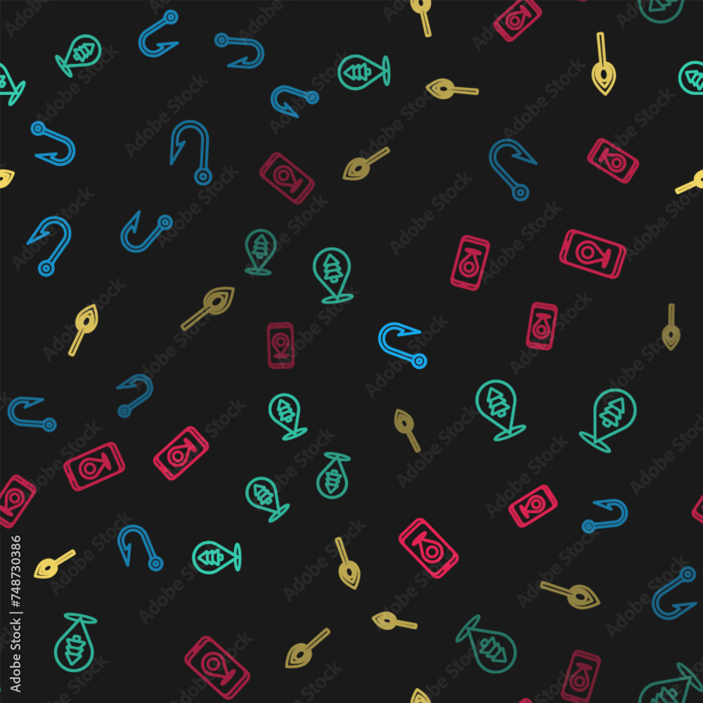 Set line Fishing hook, Location of the forest, Burning match with fire and City map navigation on seamless pattern. Vector Set line Fishing hook, Location of the forest, Burning match with fire and City map navigation on seamless pattern. Vector