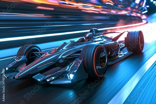 Futuristic race car speeding