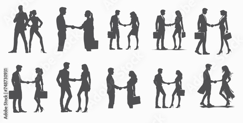 Business Handshake Agreement Partnership Deal Team Office Concept ,silhouette business people shaking hands consultant greeting international clients with handshake