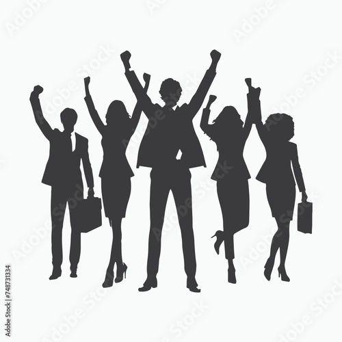 business people vector silhouette Teamwork of people raising their hands to sky, family business team concept.