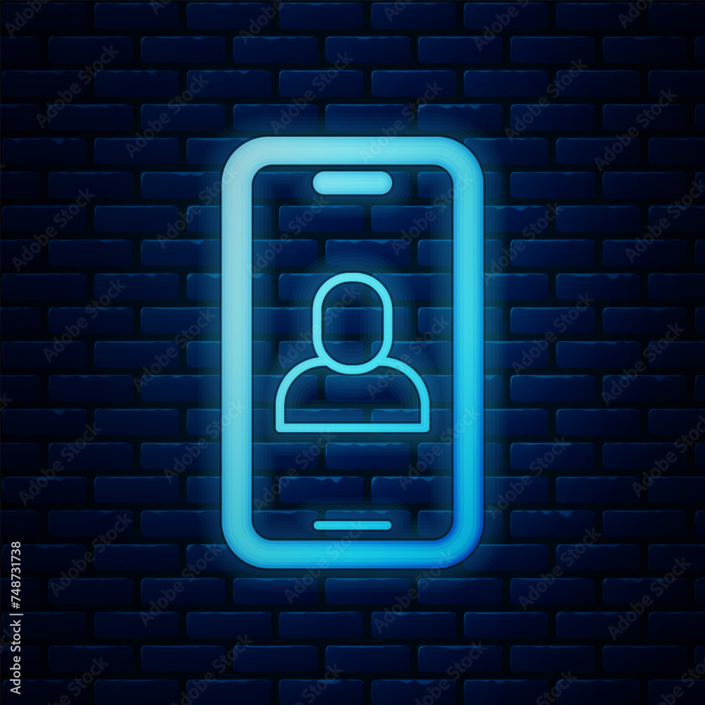 Glowing neon Video chat conference icon isolated on brick wall background. Online meeting work form home. Remote project management. Vector Glowing neon Video chat conference icon isolated on brick wall background. Online meeting work form home. Remote project management. Vector