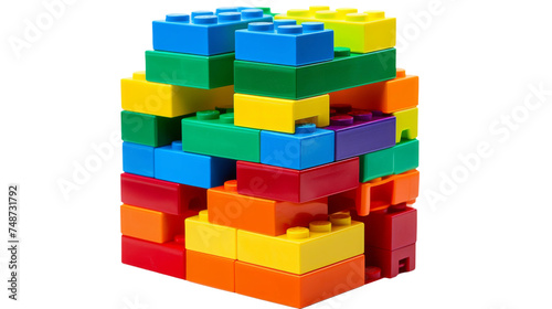Colorful Plastic Building Block Set on white background