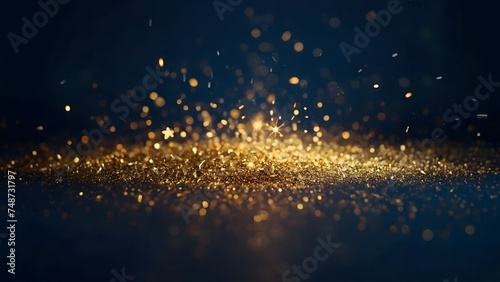 New year background bokeh with gold particle in middle with dark blue