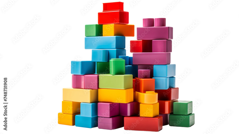 Stacked Plastic Building Blocks Collection on white background Stacked Plastic Building Blocks Collection on white background