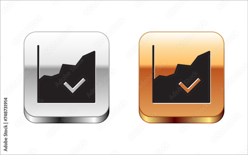 Black Financial growth increase icon isolated on white background. Increasing revenue. Silver and gold square buttons. Vector Black Financial growth increase icon isolated on white background. Increasing revenue. Silver and gold square buttons. Vector
