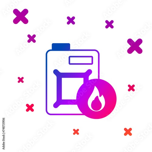 Color Canister for motor machine oil icon isolated on white background. Oil gallon. Oil change service and repair. Engine oil sign. Gradient random dynamic shapes. Vector