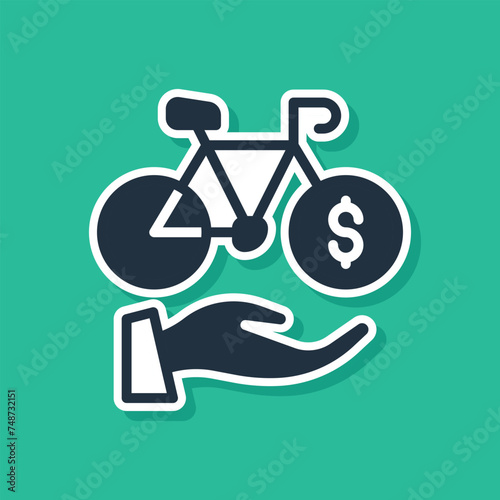Blue Bicycle rental mobile app icon isolated on green background. Smart service for rent bicycles in the city. Mobile app for sharing system. Vector