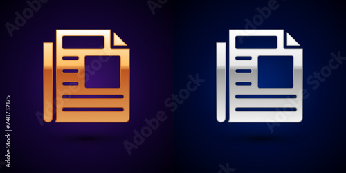 Gold and silver News icon isolated on black background. Newspaper sign. Mass media symbol. Vector