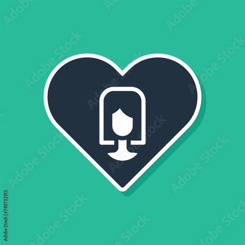 Blue Heart with female icon isolated on green background. Venus symbol. The symbol for a female organism or woman. Vector
