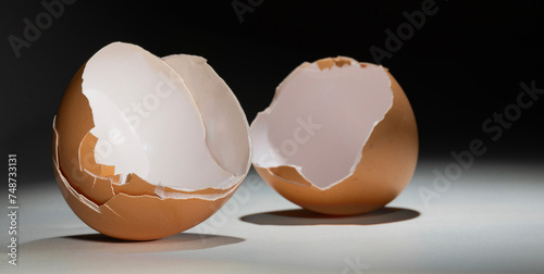 Brown chicken eggs that are broken open
