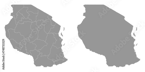 Tanzania map with administrative divisions. Vector illustration.